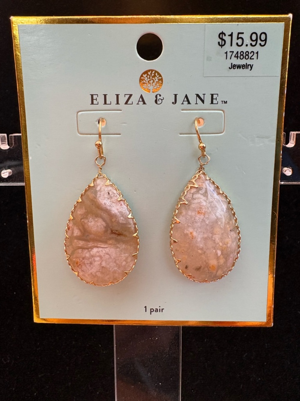 Cream and Gold Teardrop Dangle Earrings